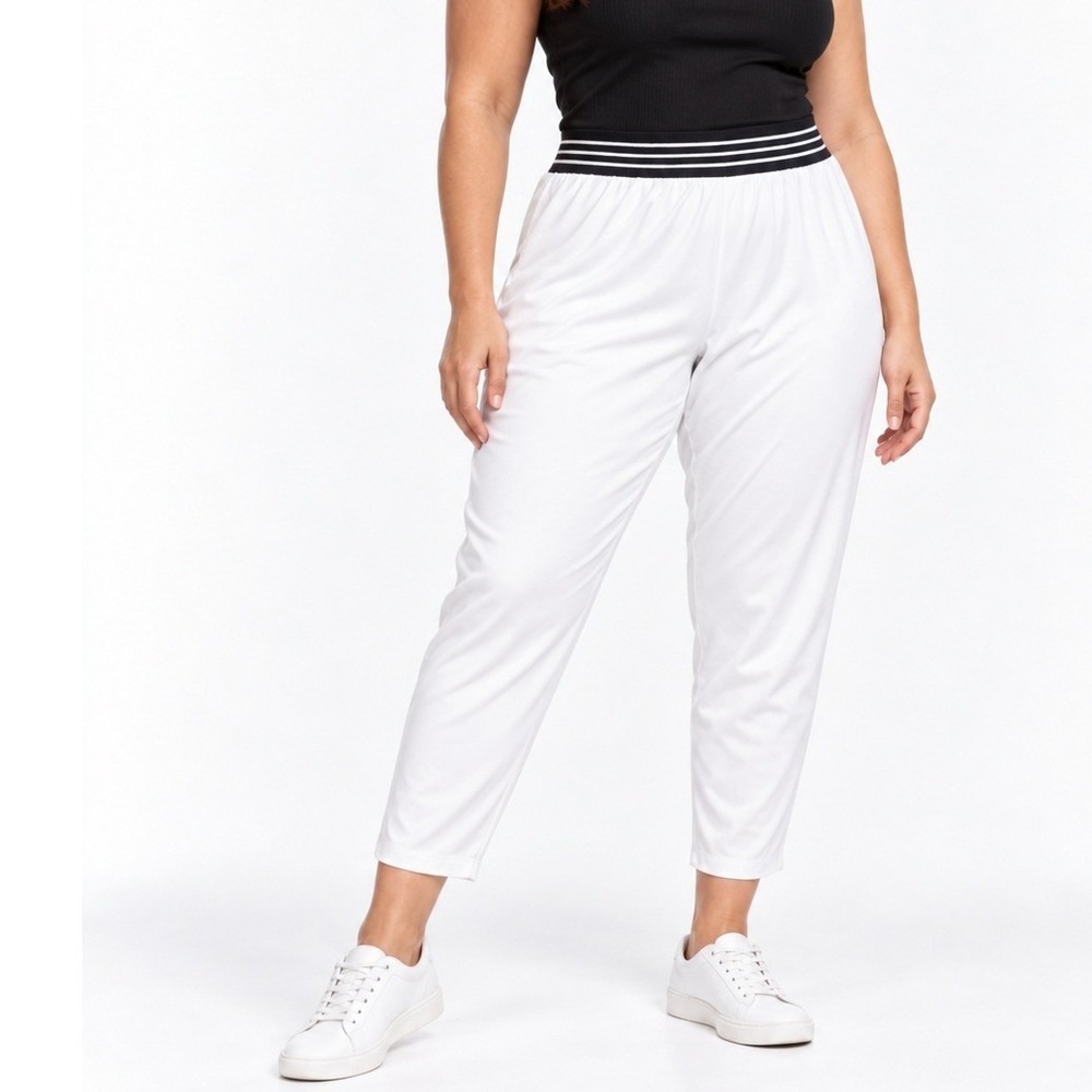 Lauren Ralph Lauren Women's Active Pants White Size 16 Pull-On Striped Waist